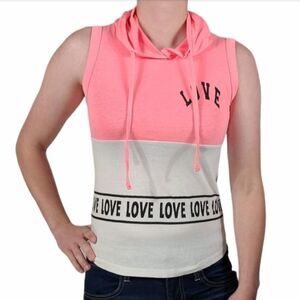 Women's On Fire Pink Love Sleeveless Hoodie Top Size Small